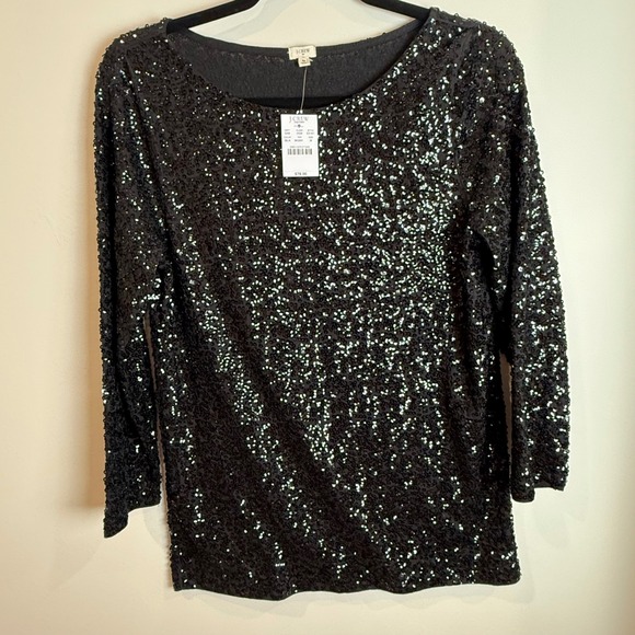 J.Crew Tops - J.Crew Factory Black Sequin‎ Top Long Sleeve Party Sparkle Blouse - M